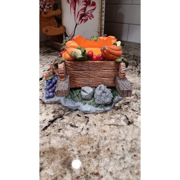 Fall Candle Holder Pumpkins Grapes Squash Home Decor In Wheelbarrow Cart - Picture 2 of 16
